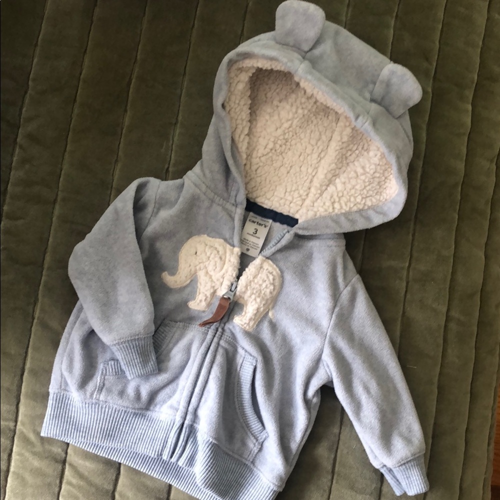 Carter's Blue and White Sherpa-Lined Hoodie 3mo